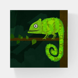 Cute Green Chameleon Illustration Tropical Reptile Paperweight