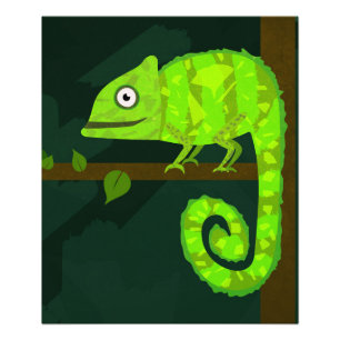 Cute Green Chameleon Illustration Tropical Reptile Photo Print