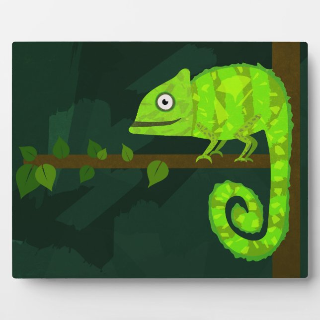 Cute Green Chameleon Illustration Tropical Reptile Plaque (Front)