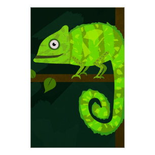 Cute Green Chameleon Illustration Tropical Reptile Poster