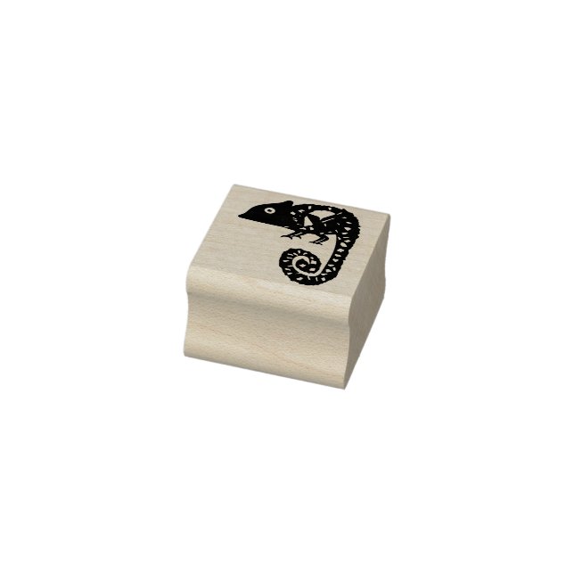 Cute Green Chameleon Illustration Tropical Reptile Rubber Stamp (Stamp)