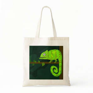 Cute Green Chameleon Illustration Tropical Reptile Tote Bag