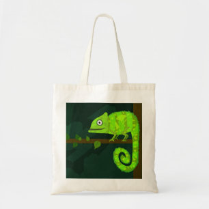 Cute Green Chameleon Illustration Tropical Reptile Tote Bag