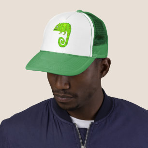 Cute Green Chameleon Illustration Tropical Reptile Trucker Hat