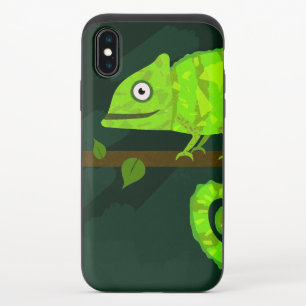 Cute Green Chameleon Illustration Tropical Reptile iPhone X Slider Case