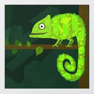 Cute Green Chameleon Illustration Tropical Reptile Wall Decal