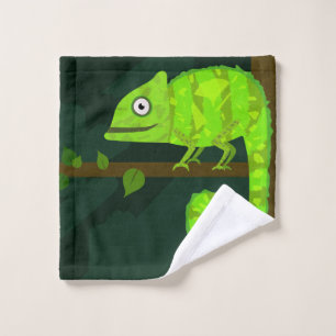 Cute Green Chameleon Illustration Tropical Reptile Wash Cloth