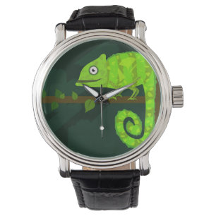 Cute Green Chameleon Illustration Tropical Reptile Watch