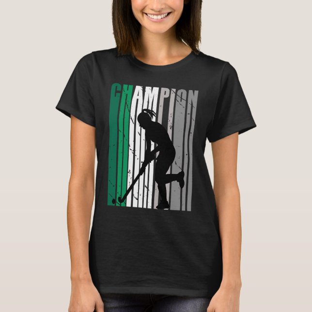 Cute Green Champion Hockey Birthday Arts T-Shirt (Front)