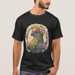 Cute Green Cheek Conure Parrot Bird Flower Crown P T-Shirt