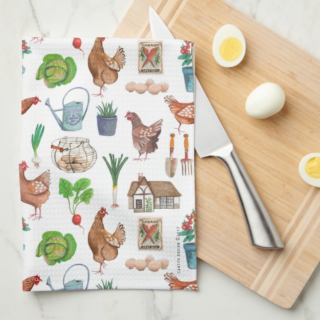 Cute green chicken farmers market garden rooster  kitchen towel (Quarter Fold)