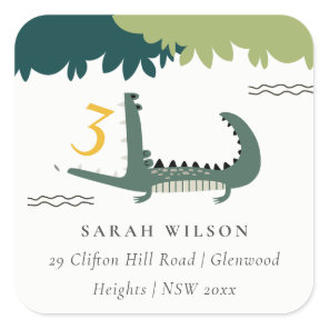 Cute Green Chomp Alligator Swamp Kids Address Square Sticker