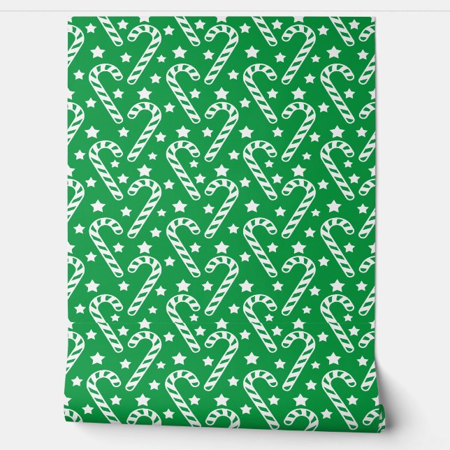Cute Green Christmas Candy Cane Pattern Wallpaper (Unrolling)