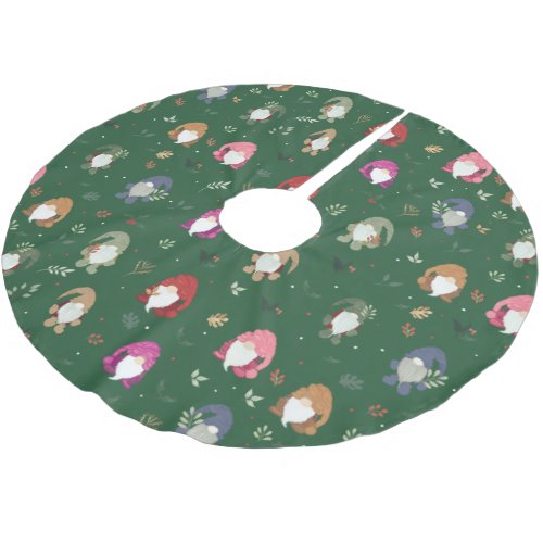 Cute Green Christmas Colorful Gnomes Brushed Polyester Tree Skirt