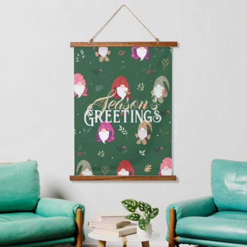 Cute Green Christmas Colorful Gnomes Hanging Tapestry