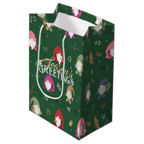 Cute Green Christmas Colorful Gnomes Medium Gift Bag