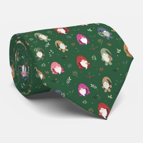 Cute Green Christmas Colorful Gnomes Neck Tie