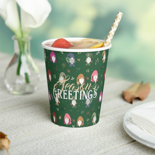 Cute Green Christmas Colorful Gnomes Paper Cups