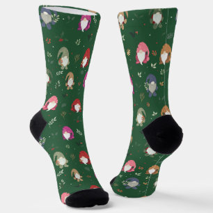 Cute Green Christmas Colorful Gnomes Socks