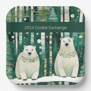 Cute Green Christmas Cookie Exchange Paper Plates