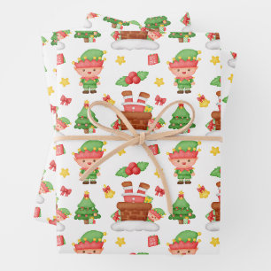 Cute Green Christmas Elf Wrapping Paper Sheets