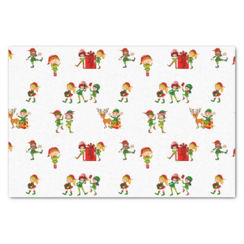Cute Green Christmas Elves with Presents Tissue Paper