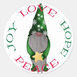 Cute Green Christmas Gnome with Star Classic Round Sticker