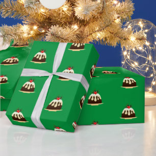 Cute Green Christmas Pudding Wrapping Paper