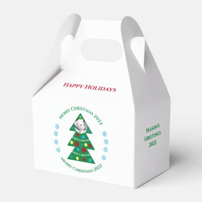 Cute Green Christmas Tree Celebration Dog Holiday Favor Boxes (Front Side)