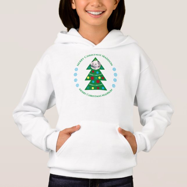 Cute Green Christmas Tree Celebration Holiday Hoodie (Front)