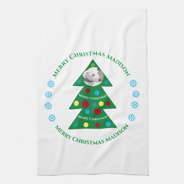Cute Green Christmas Tree Celebration Holiday Kitchen Towel (Vertical)