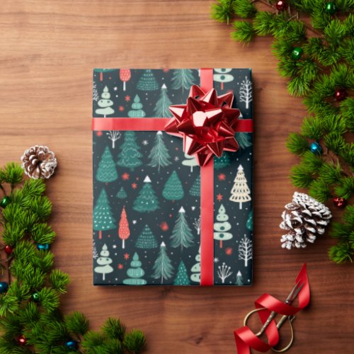 Cute Green Christmas Tree Xmas Wrapping Paper