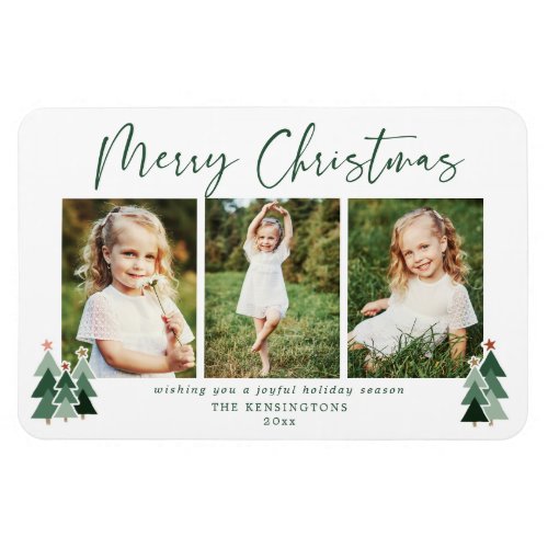 Cute Green Christmas Trees Holiday 3 Photo Magnet
