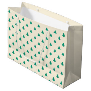 Cute Green Christmas Trees Pattern Beige Large Gift Bag