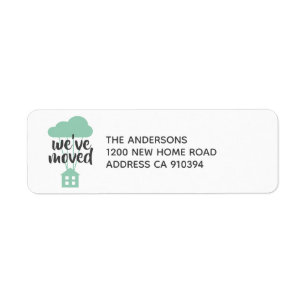 Cute Green Cloud House We've Moved Label