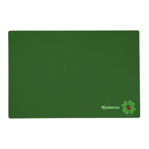 Cute Green Clover Leaf Lady Bug Name Placemat