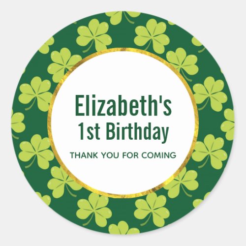 Cute Green Clover Pattern Birthday Thank You Classic Round Sticker