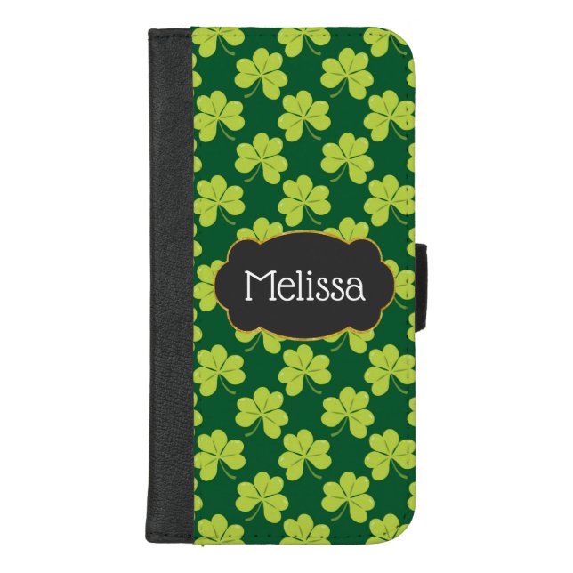 Cute Green Clover Pattern iPhone Wallet Case (Front)