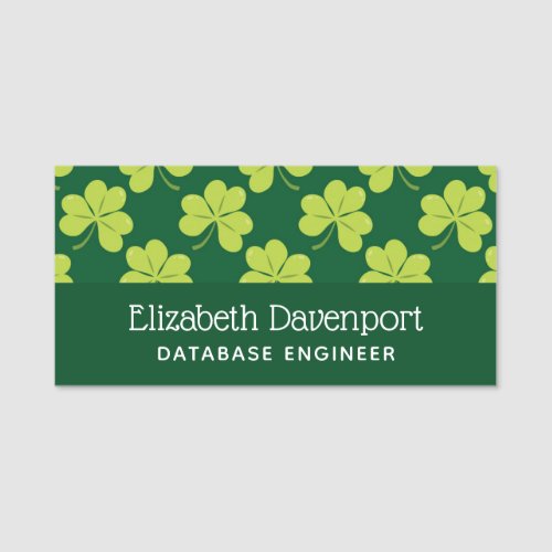 Cute Green Clover Pattern Name Tag
