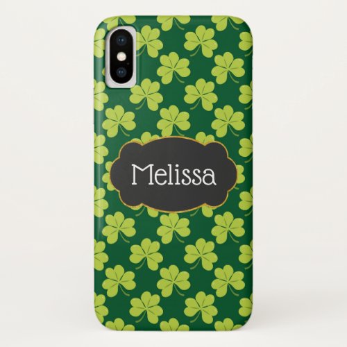 Cute Green Clover Pattern with a Fancy Frame iPhone X Case