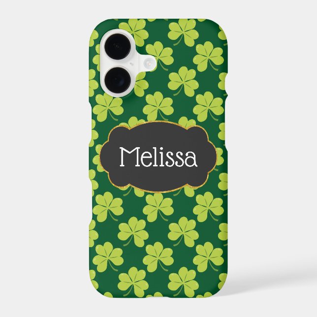 Cute Green Clover Pattern with a Fancy Frame Iphone Case (Back)