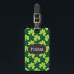 Cute Green Clover Pattern with a Fancy Frame Luggage Tag<br><div class="desc">A personalized luggage tag with a cute repeating pattern of olive green clovers on a dark green background. A fancy vintage frame layered over top with your text inside. Frame has a faux gold foil border.</div>