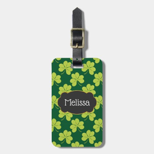 Cute Green Clover Pattern with a Fancy Frame Luggage Tag