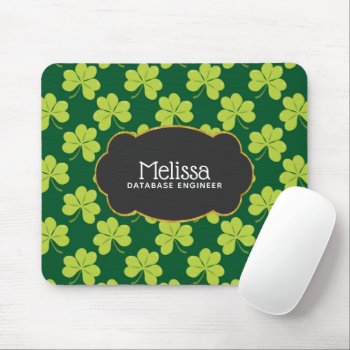 Cute Green Clover Pattern With A Fancy Frame Mouse Pad by Mirribug at Zazzle