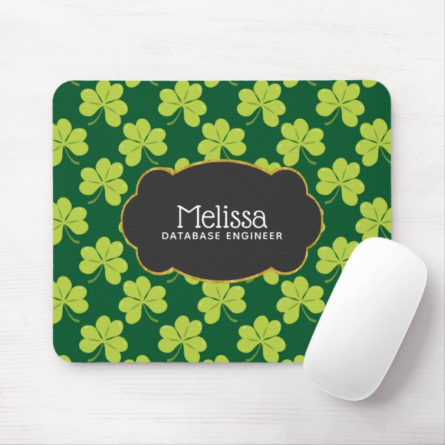 Cute Green Clover Pattern with a Fancy Frame Mouse Pad (With Mouse)