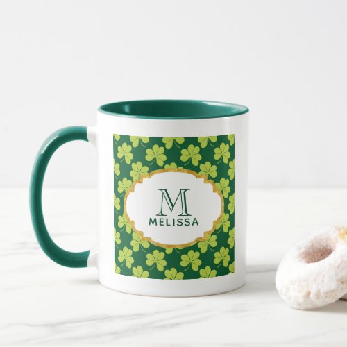 Cute Green Clover Pattern with a Fancy Frame Mug