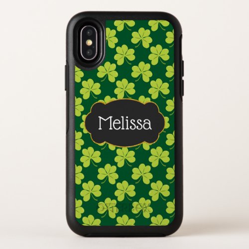 Cute Green Clover Pattern with a Fancy Frame OtterBox Symmetry iPhone X Case