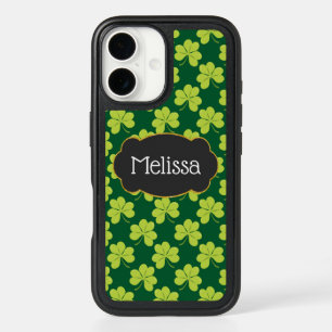 Cute Green Clover Pattern with a Fancy Frame iPhone 16 Case