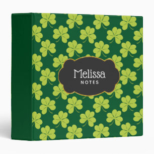 Cute Green Clover Shamrock Pattern 3 Ring Binder