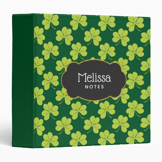 Cute Green Clover Shamrock Pattern 3 Ring Binder (Front/Spine)